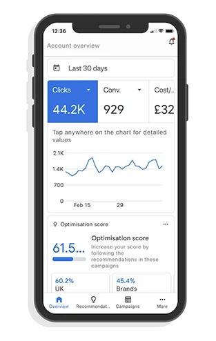 Rezultati Google Ads kampanje prikazani na mobilnom telefonu