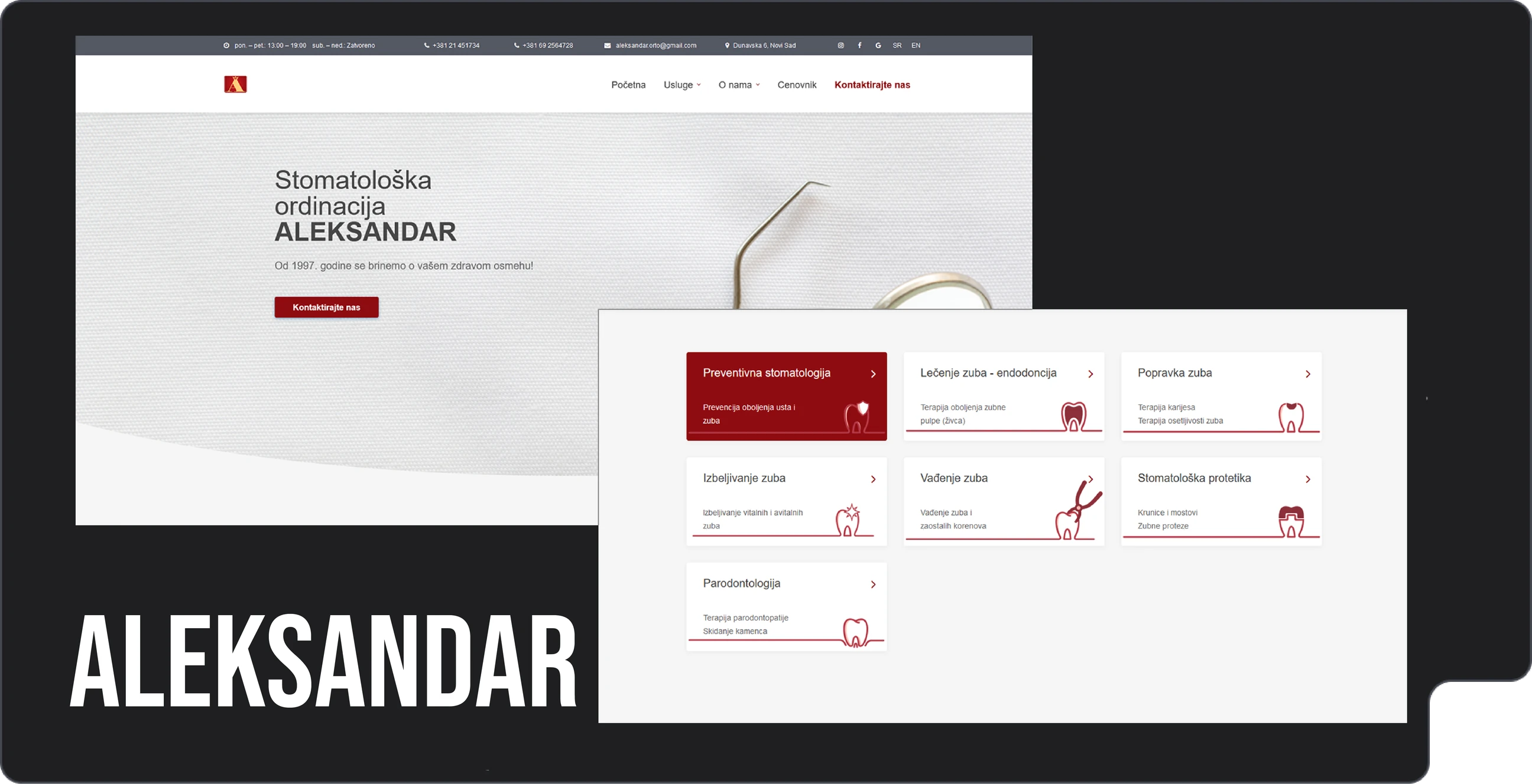 Sajt stomatološke ordinacije Aleksandar – izrada Lemberg Digital