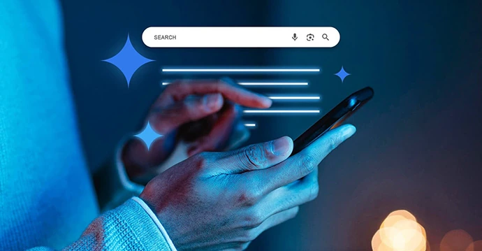 Korisnik pretražuje firme preko AI pretrage na mobilnom telefonu
