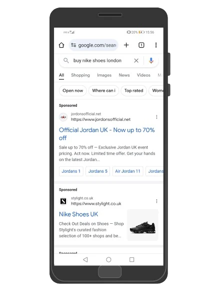 Primer Google Search oglasa na mobilnom telefonu